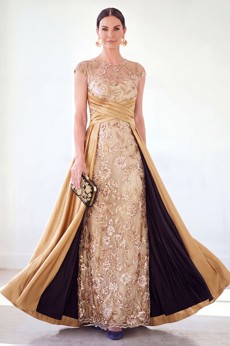 Laden Sie das Bild in den Galerie-Viewer, Dunkelgrünes A-Linien-Pailletten-Pailletten-Langes Mutter-der-der-Braut-Kleid mit Mützenärmeln