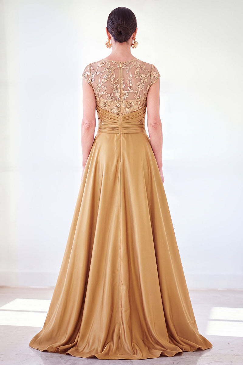 Laden Sie das Bild in den Galerie-Viewer, Dunkelgrünes A-Linien-Pailletten-Pailletten-Langes Mutter-der-der-Braut-Kleid mit Mützenärmeln