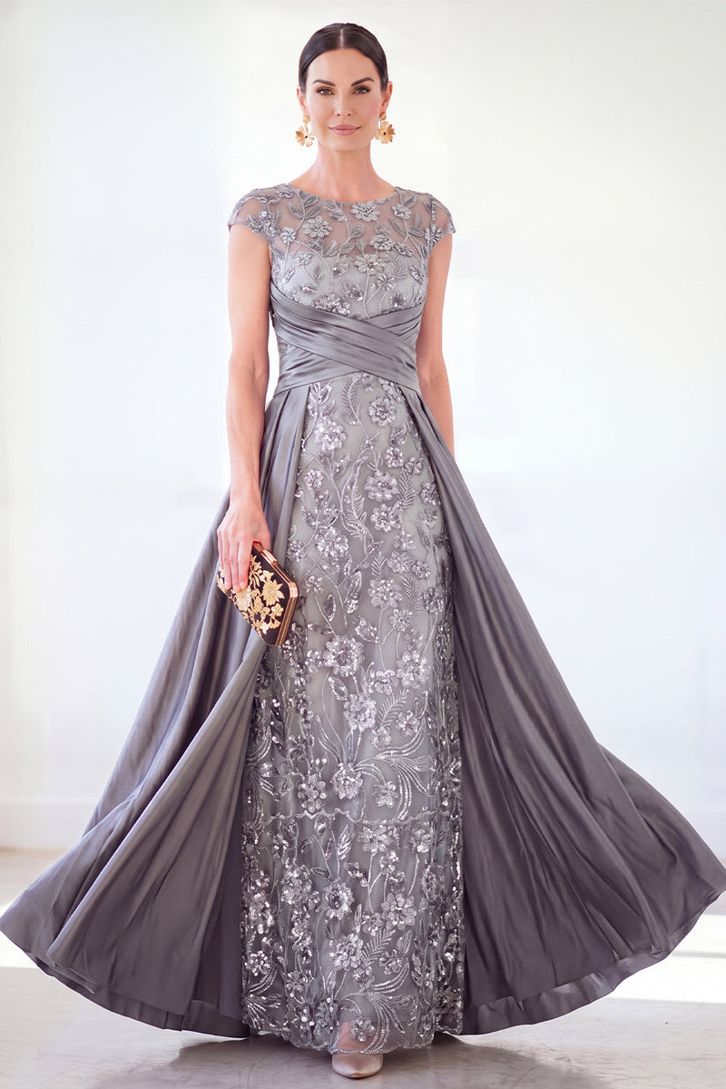 Laden Sie das Bild in den Galerie-Viewer, Dunkelgrünes A-Linien-Pailletten-Pailletten-Langes Mutter-der-der-Braut-Kleid mit Mützenärmeln