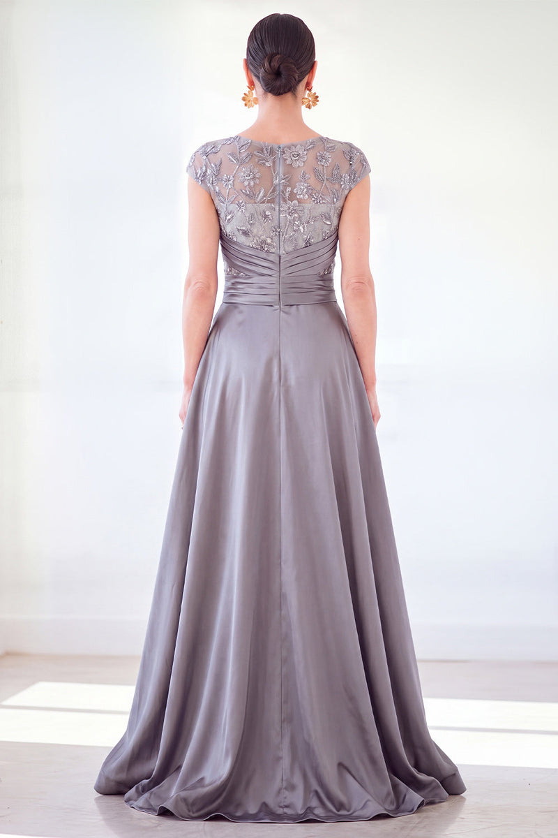 Laden Sie das Bild in den Galerie-Viewer, Dunkelgrünes A-Linien-Pailletten-Pailletten-Langes Mutter-der-der-Braut-Kleid mit Mützenärmeln