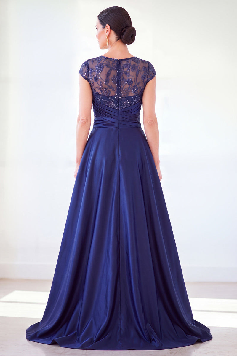 Laden Sie das Bild in den Galerie-Viewer, Dunkelgrünes A-Linien-Pailletten-Pailletten-Langes Mutter-der-der-Braut-Kleid mit Mützenärmeln