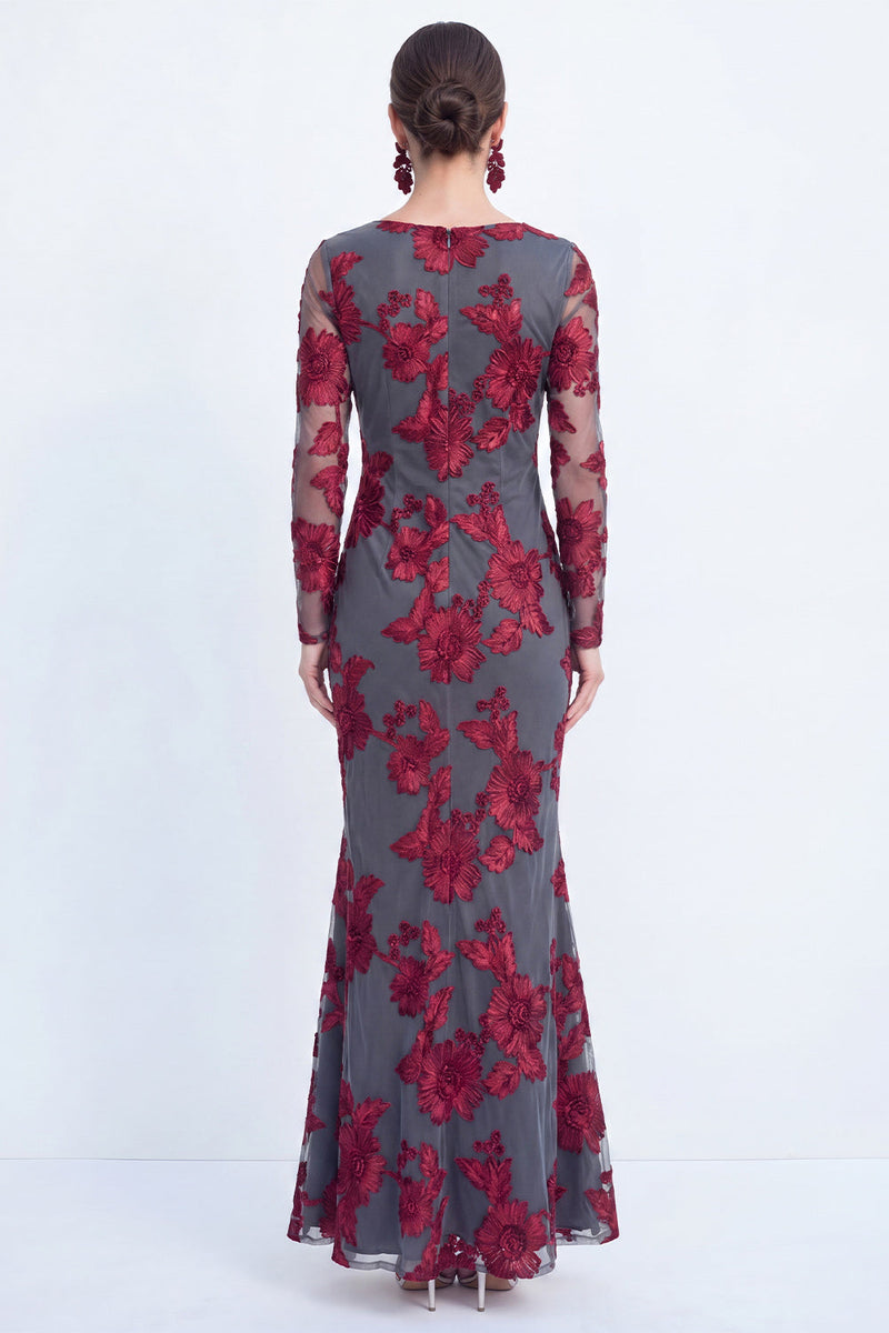 Laden Sie das Bild in den Galerie-Viewer, Meerjungfrauen-Schwarzer Bateau-Ausschnitt mit Blumen – Langes Mutter-der-der-Braut-Kleid mit Stickerei