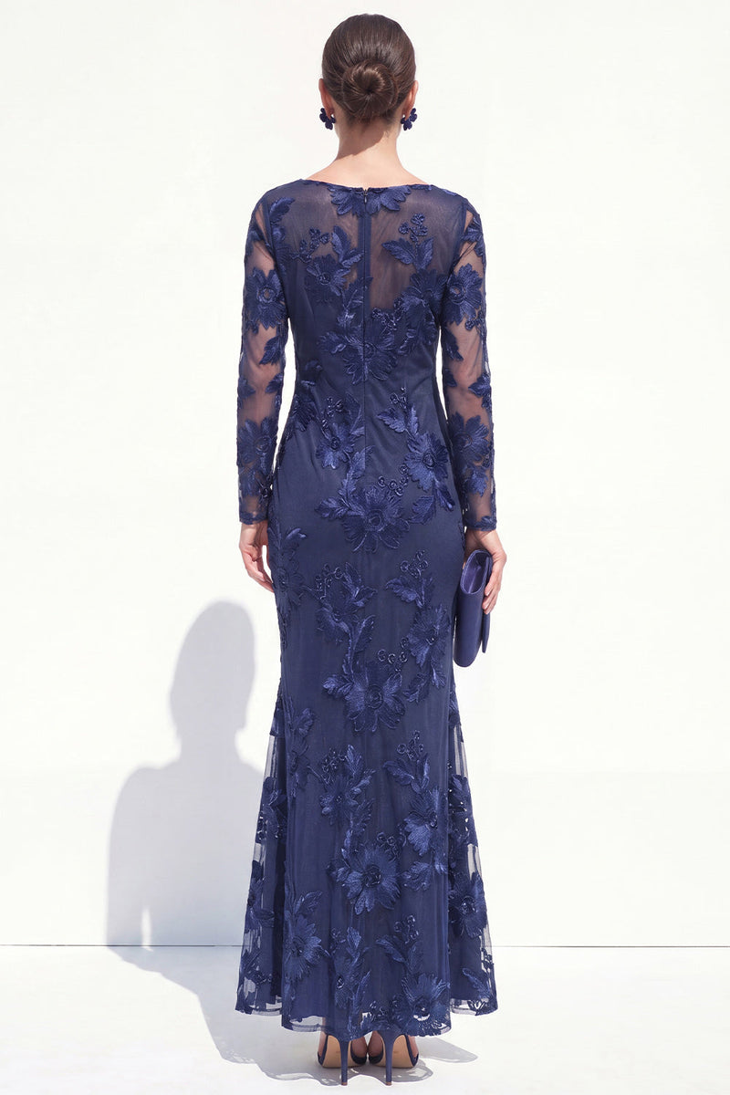 Laden Sie das Bild in den Galerie-Viewer, Meerjungfrauen-Schwarzer Bateau-Ausschnitt mit Blumen – Langes Mutter-der-der-Braut-Kleid mit Stickerei