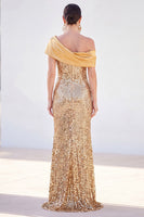 Laden Sie das Bild in den Galerie-Viewer, Glitzernde goldene Meerjungfrau mit einer Schulter Pailletten Lange Mutter der Braut Kleid