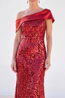 Laden Sie das Bild in den Galerie-Viewer, Glitzernde goldene Meerjungfrau mit einer Schulter Pailletten Lange Mutter der Braut Kleid