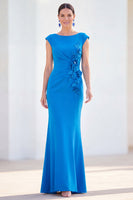 Laden Sie das Bild in den Galerie-Viewer, Fuchsiafarbenes Meerjungfrauen-Bateau-Hals, gerafftes Blumenmuster und langes Mutter-der-der-Braut-Kleid mit Mützenärmeln