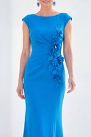 Laden Sie das Bild in den Galerie-Viewer, Fuchsiafarbenes Meerjungfrauen-Bateau-Hals, gerafftes Blumenmuster und langes Mutter-der-der-Braut-Kleid mit Mützenärmeln