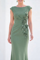 Laden Sie das Bild in den Galerie-Viewer, Fuchsiafarbenes Meerjungfrauen-Bateau-Hals, gerafftes Blumenmuster und langes Mutter-der-der-Braut-Kleid mit Mützenärmeln
