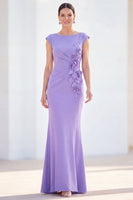 Laden Sie das Bild in den Galerie-Viewer, Fuchsiafarbenes Meerjungfrauen-Bateau-Hals, gerafftes Blumenmuster und langes Mutter-der-der-Braut-Kleid mit Mützenärmeln