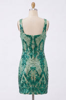 Laden Sie das Bild in den Galerie-Viewer, Glitzerndes dunkelgrünes Quadrathals-Bodycon-Pailletten-Homecoming-Kleid