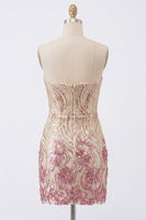 Laden Sie das Bild in den Galerie-Viewer, Glitzerndes trägerloses goldenes und pinkes Bodycon-Pailletten-Homecoming-Kleid