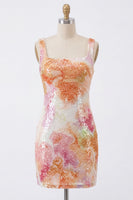 Laden Sie das Bild in den Galerie-Viewer, Glitzerndes Bodycon orangefarbenes Pailletten-Pailletten-Homecoming-Kleid