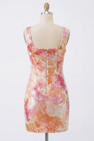 Laden Sie das Bild in den Galerie-Viewer, Glitzerndes Bodycon orangefarbenes Pailletten-Pailletten-Homecoming-Kleid