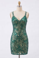 Laden Sie das Bild in den Galerie-Viewer, Glitzerndes Bodycon dunkelgrünes Pailletten-Homecoming-Kleid