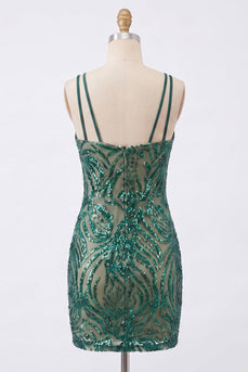 Glitzerndes Bodycon dunkelgrünes Pailletten-Homecoming-Kleid