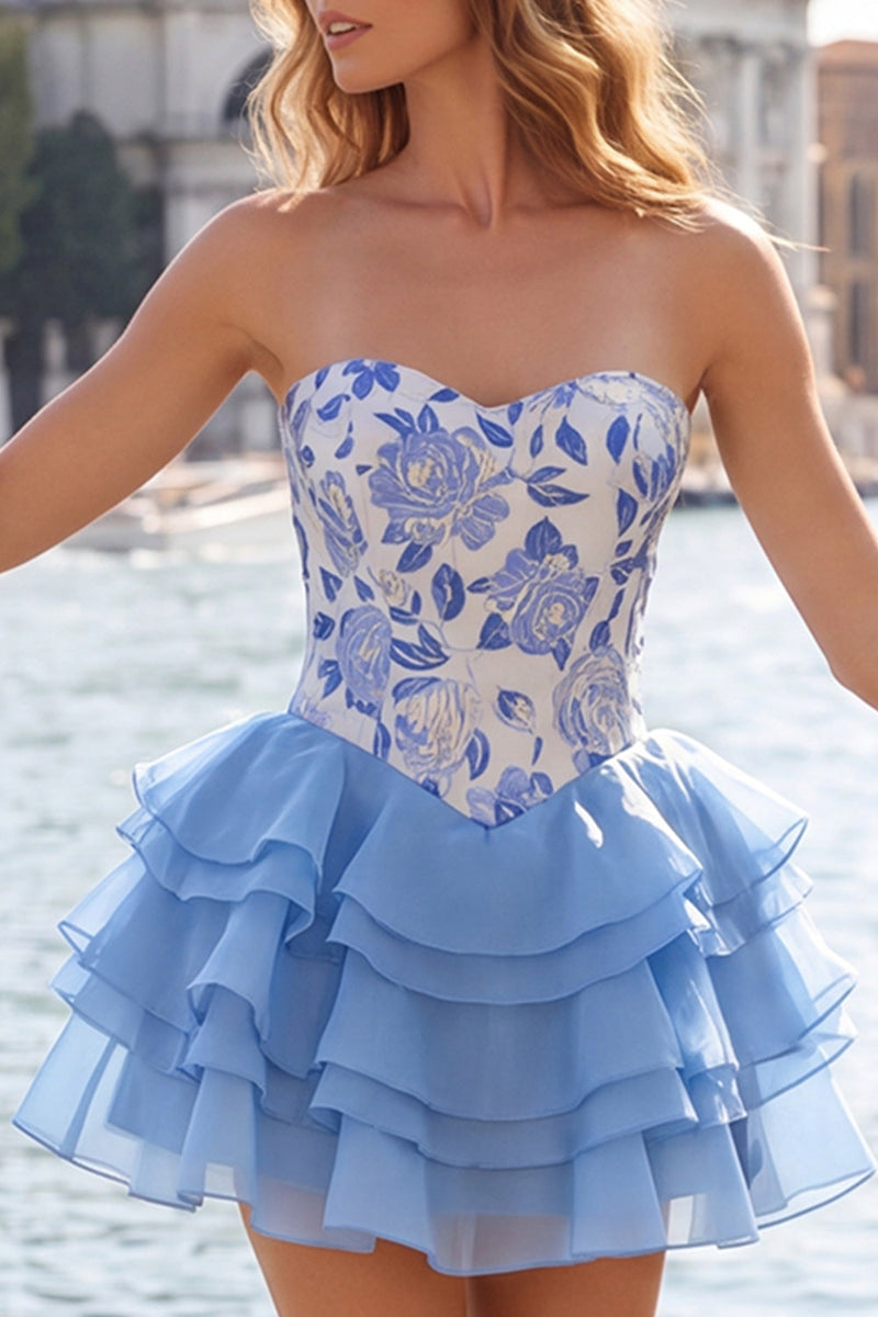 Laden Sie das Bild in den Galerie-Viewer, A-Line gold- und schwarzes Sweetheart Sweetheart Gestuftes Homecoming-Kleid mit Spitze auf dem Rücken