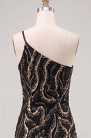 Laden Sie das Bild in den Galerie-Viewer, Glitzerndes Einschulter-Schwarzes Pailletten-Bodycon-Homecoming-Kleid
