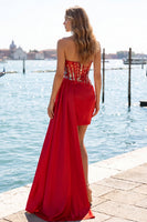 Laden Sie das Bild in den Galerie-Viewer, Sweetheart Red Bodycon transparentes Korsett mit gerafften Pailletten Homecoming-Kleid mit Schärpe