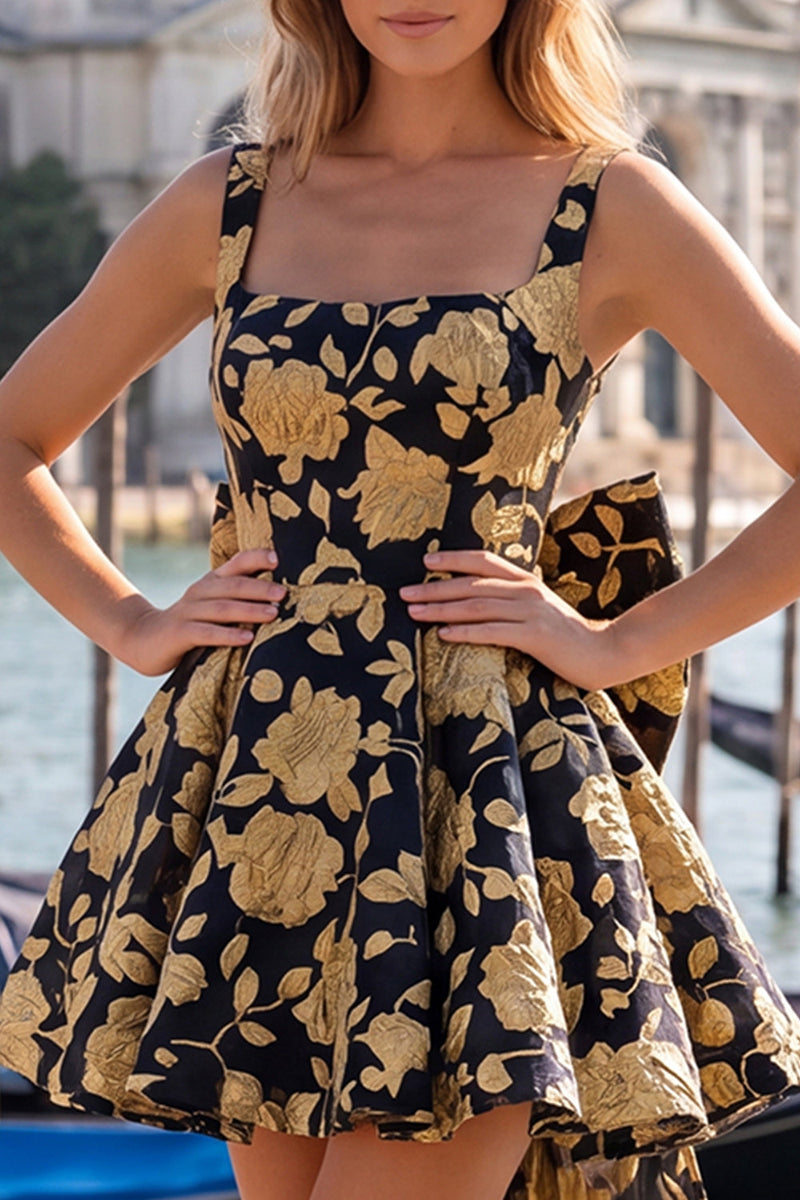 Laden Sie das Bild in den Galerie-Viewer, A-Linie hellblaues Jacquard-Bow-Homecoming-Kleid mit Spitze hinten