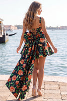Laden Sie das Bild in den Galerie-Viewer, A-Linie hellblaues Jacquard-Bow-Homecoming-Kleid mit Spitze hinten