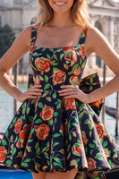Laden Sie das Bild in den Galerie-Viewer, A-Linie hellblaues Jacquard-Bow-Homecoming-Kleid mit Spitze hinten