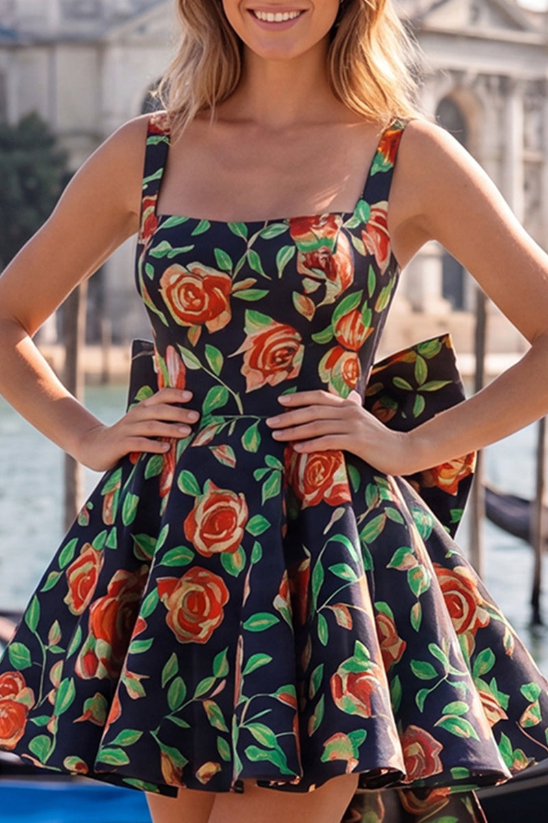 Laden Sie das Bild in den Galerie-Viewer, A-Linie hellblaues Jacquard-Bow-Homecoming-Kleid mit Spitze hinten