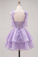 Laden Sie das Bild in den Galerie-Viewer, Lilac Pearl Mini Märchen-Homecoming-Kleid mit Stachel und Schnürung hinten