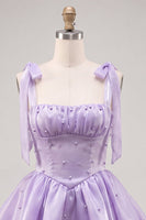 Laden Sie das Bild in den Galerie-Viewer, Lilac Pearl Mini Märchen-Homecoming-Kleid mit Stachel und Schnürung hinten