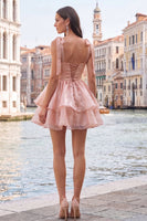 Laden Sie das Bild in den Galerie-Viewer, Lilac Pearl Mini Märchen-Homecoming-Kleid mit Stachel und Schnürung hinten