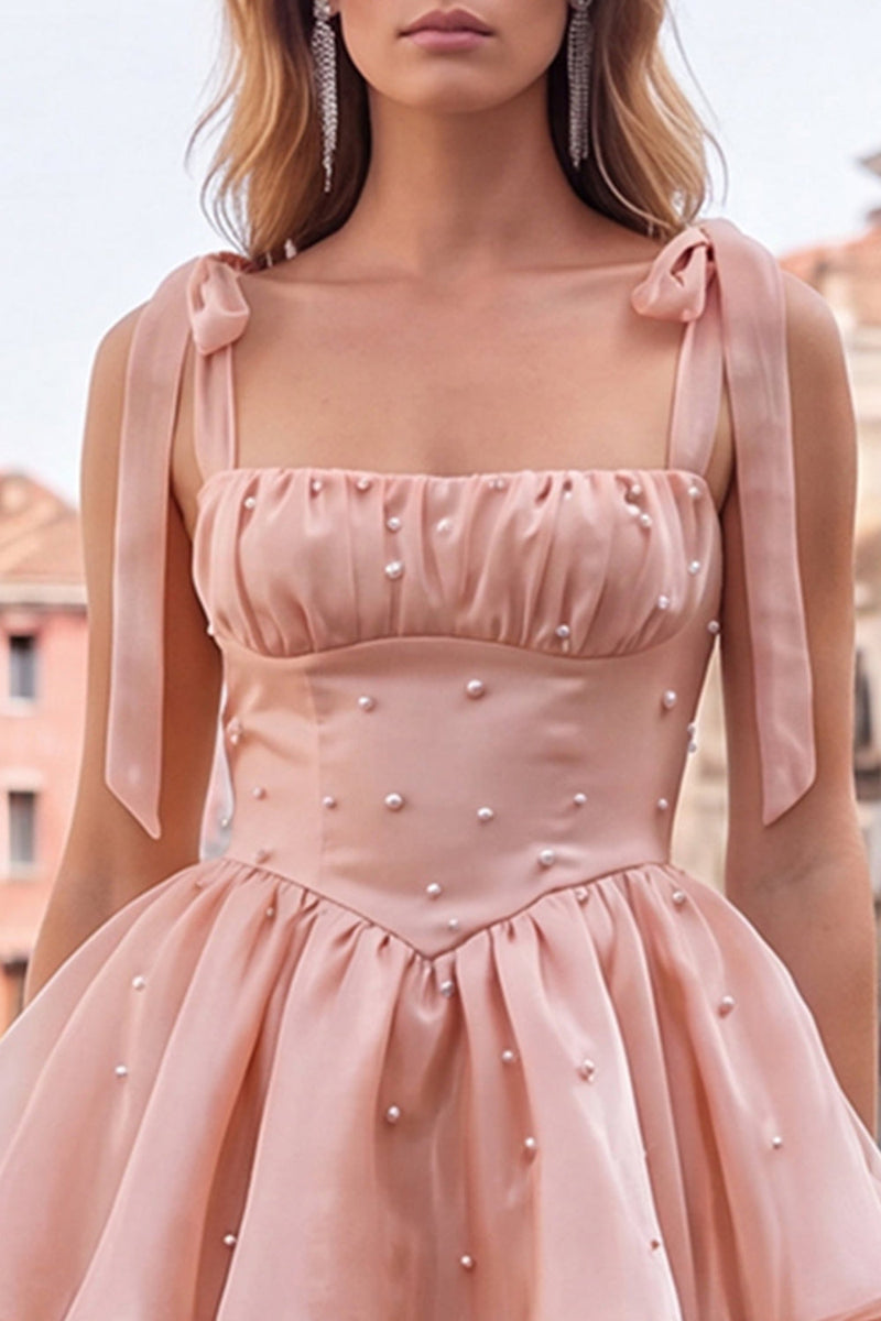 Laden Sie das Bild in den Galerie-Viewer, Lilac Pearl Mini Märchen-Homecoming-Kleid mit Stachel und Schnürung hinten