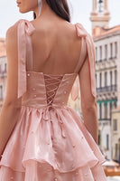Laden Sie das Bild in den Galerie-Viewer, Lilac Pearl Mini Märchen-Homecoming-Kleid mit Stachel und Schnürung hinten
