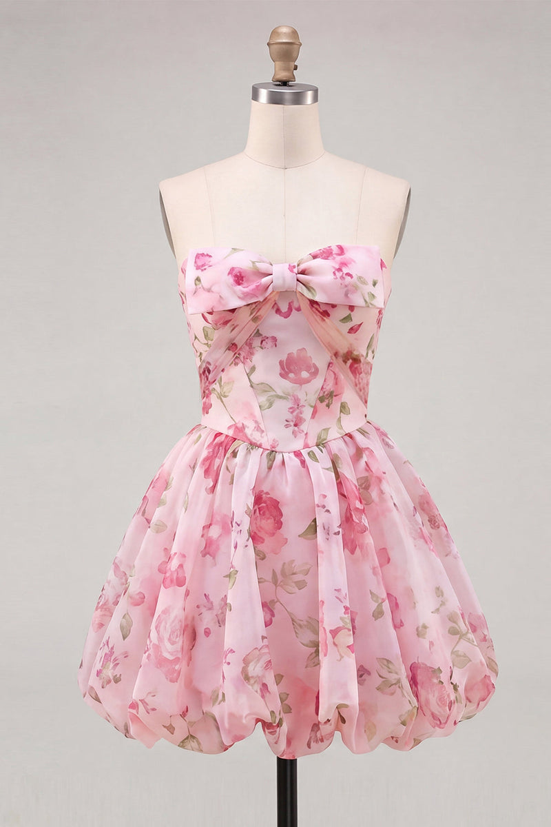 Laden Sie das Bild in den Galerie-Viewer, A-Linie pinkes Sweetheart-Chiffon-Homecoming-Kleid mit Spitze hinten