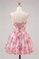 Laden Sie das Bild in den Galerie-Viewer, A-Linie pinkes Sweetheart-Chiffon-Homecoming-Kleid mit Spitze hinten