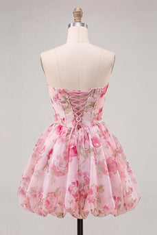 A-Linie Rosa Sweetheart Chiffon Kurzes Abendkleid mit Schnürung hinten
