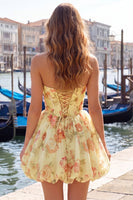 Laden Sie das Bild in den Galerie-Viewer, A-Linie pinkes Sweetheart-Chiffon-Homecoming-Kleid mit Spitze hinten