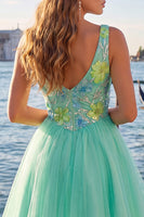 Laden Sie das Bild in den Galerie-Viewer, A-Linie gelbes V-Ausschnitt Blumenpailletten-Homecoming-Kleid