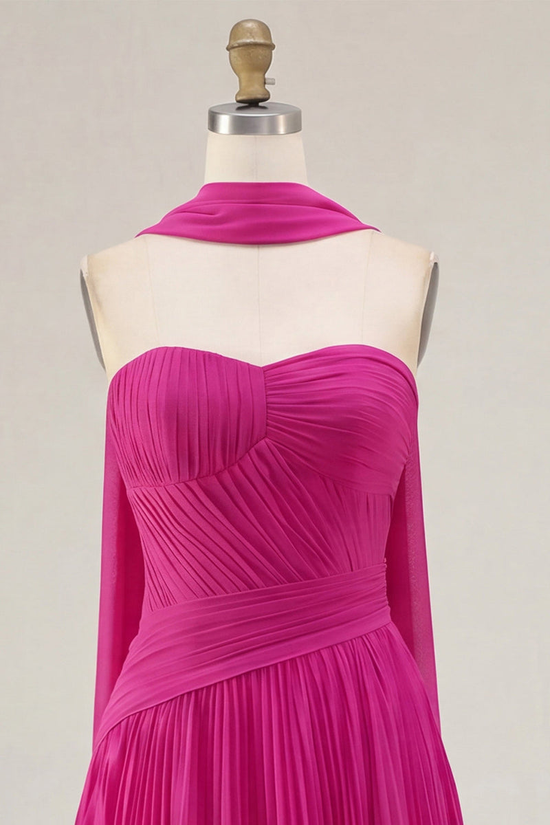 Laden Sie das Bild in den Galerie-Viewer, Gelbes A-Linien-Trägerloses, gerafftes, plissiertes Homecoming-Kleid mit Halsschal