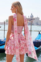 Laden Sie das Bild in den Galerie-Viewer, Sweetheart Hellblaues zweiteiliges A-Linien-Korsett, gestuftes Blumen-Homecoming-Kleid mit Perlenbesatz