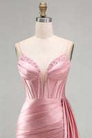 Laden Sie das Bild in den Galerie-Viewer, Pinkes Bodycon Korsett Gerafftes Fransen Kurzes Abendkleid