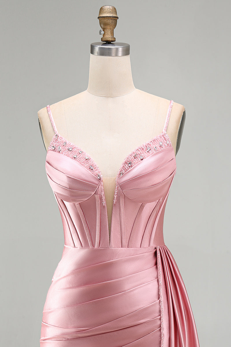 Laden Sie das Bild in den Galerie-Viewer, Pinkes Bodycon Korsett Gerafftes Fransen Kurzes Abendkleid