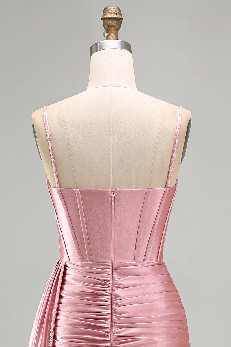 Laden Sie das Bild in den Galerie-Viewer, Pinkes Bodycon Korsett Gerafftes Fransen Kurzes Abendkleid