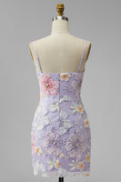 Laden Sie das Bild in den Galerie-Viewer, Flieder Floral Bodycon Spaghettiträger Kurzes Abendkleid mit Perlen