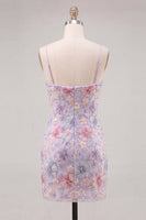 Laden Sie das Bild in den Galerie-Viewer, Fliederfarbener Floral Bodycon Spaghettiträger Kurzes Homecoming-Kleid mit Perlen