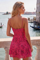 Laden Sie das Bild in den Galerie-Viewer, Hellblaues Blumen-A-Line Spaghetti-Trägerkleid mit Heimkehr und Applikationen