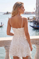 Laden Sie das Bild in den Galerie-Viewer, Hellblaues Blumen-A-Line Spaghetti-Trägerkleid mit Heimkehr und Applikationen