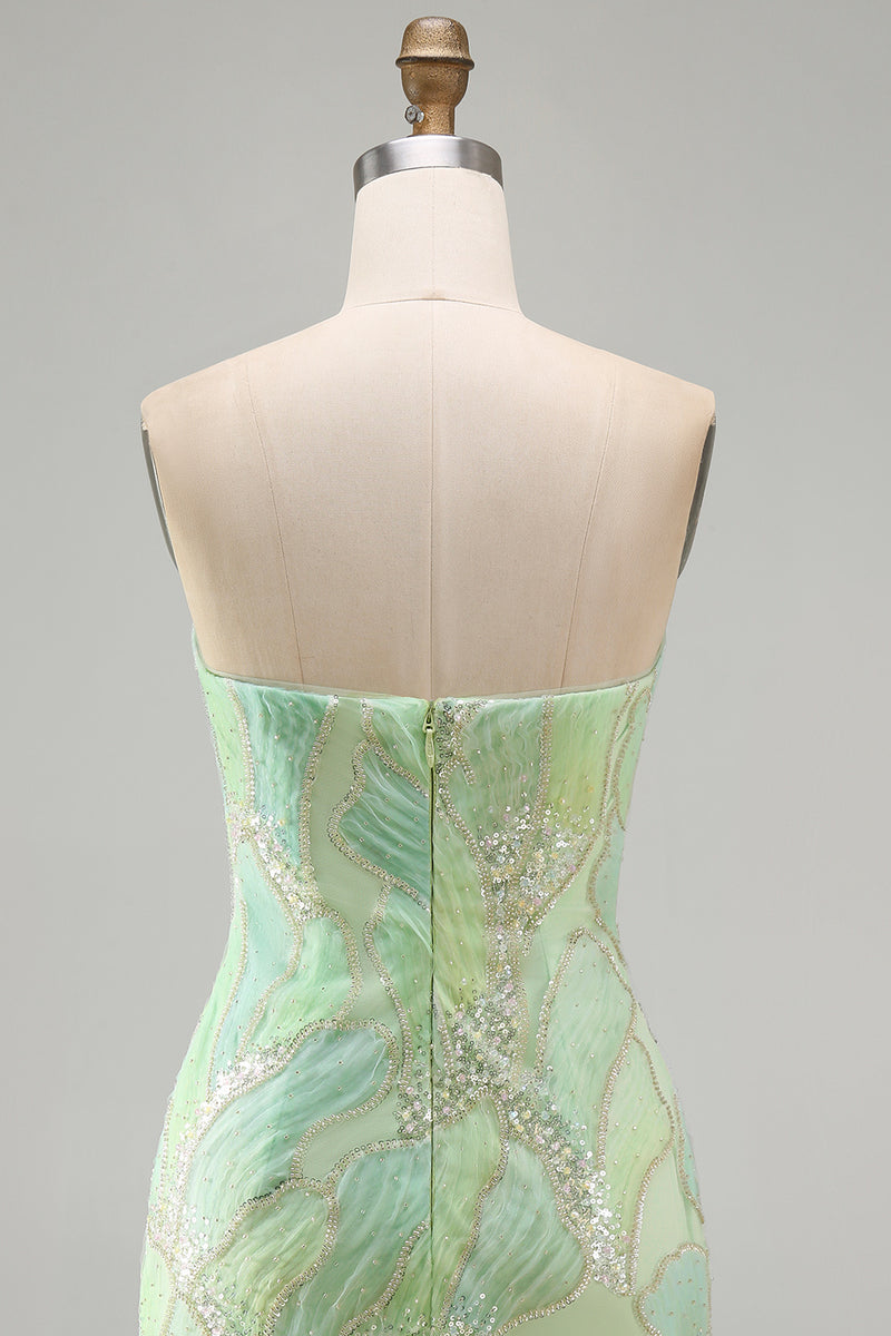 Laden Sie das Bild in den Galerie-Viewer, Trägerloses Rosa Bodycon Pailletten Kurzes Abendkleid