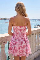 Laden Sie das Bild in den Galerie-Viewer, Grüne A-Linie Chiffon Blumenrüschen Spaghettiträger kurzes Homecoming-Kleid