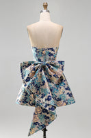 Laden Sie das Bild in den Galerie-Viewer, Sweetheart Rosa Blume A-Linie Jacquard Pearls Kurzes Abendkleid mit Schleife