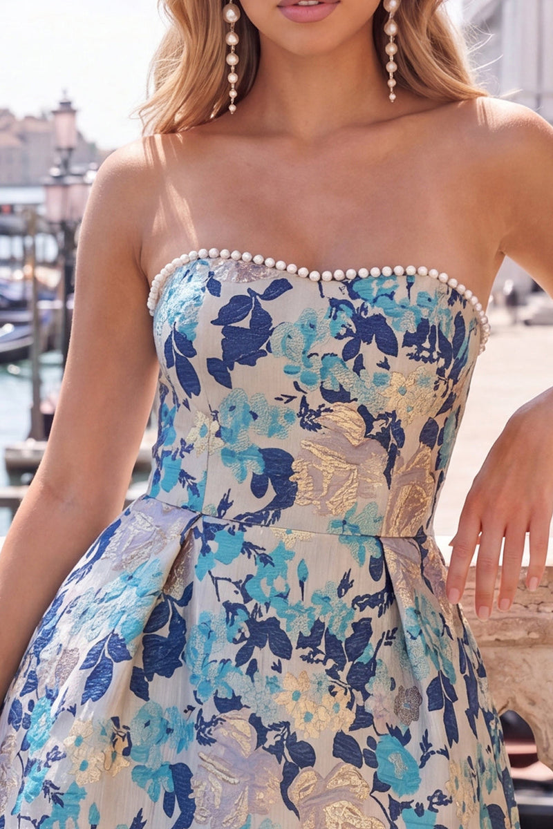 Laden Sie das Bild in den Galerie-Viewer, Sweetheart Pink Flower A-Line Jacquard Pearls Homecoming-Kleid mit Schleife