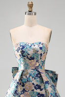 Laden Sie das Bild in den Galerie-Viewer, Sweetheart Rosa Blume A-Linie Jacquard Pearls Kurzes Abendkleid mit Schleife